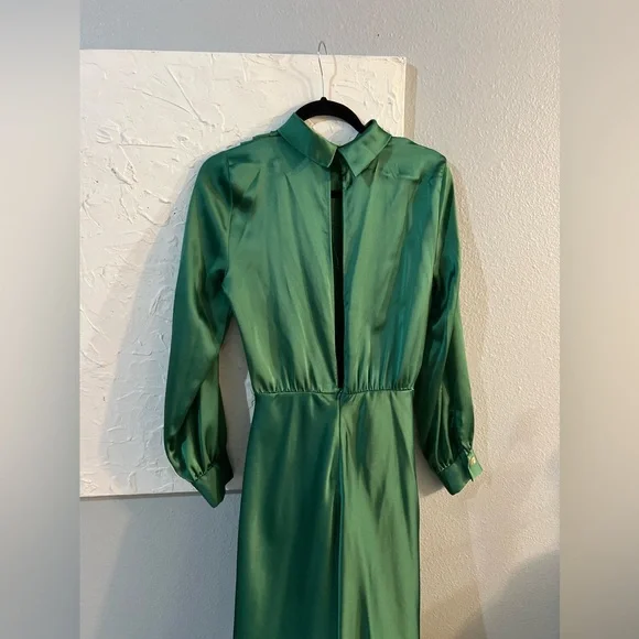 ZARA GREEN SATIN MIDI DRESS - Picture 9 of 10
